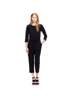 NWT Madewell Sloan Jumper in Black Belted Crepe Tapered Easy Fit Crop Jumpsuit 6